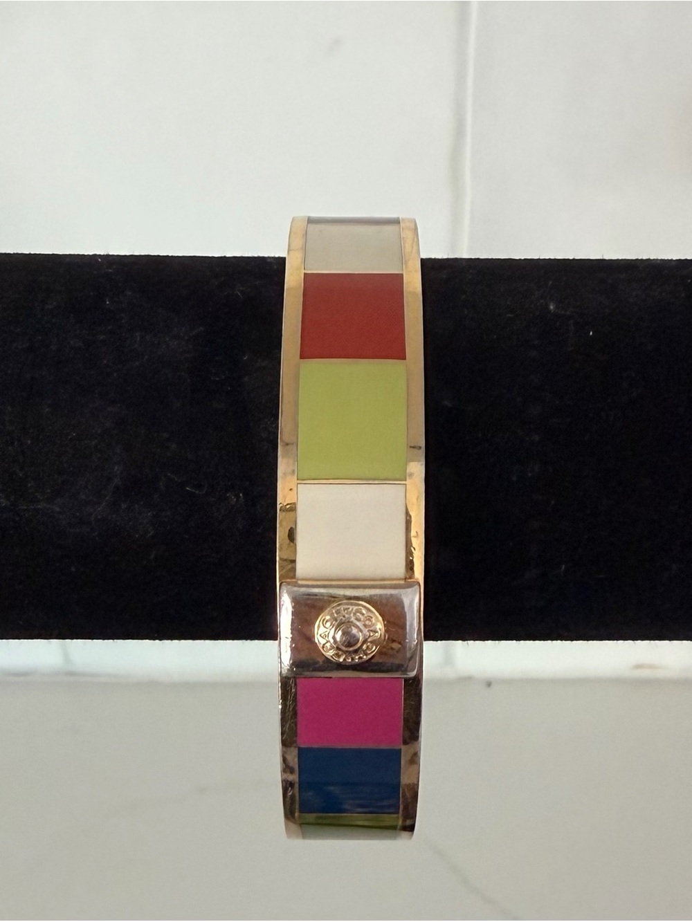 Coach Legacy Stripe Multicolor Enamel Gold Bangle Bracelet